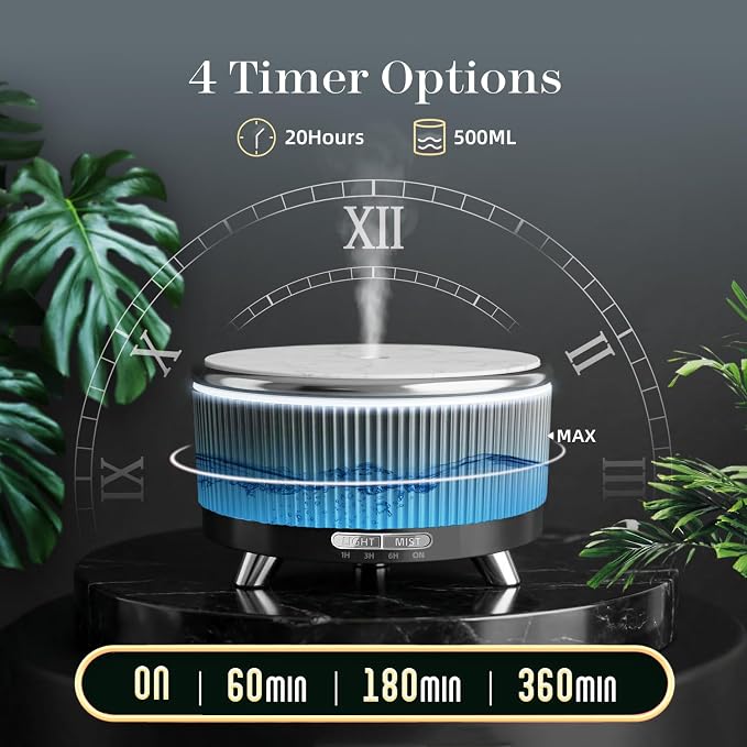 500ml Essential Oil Diffuser, Ultrasonic Aromatherapy Humidifier | with Remote Control, 7-Color LED Light, Timer & Auto Shut-Off, Cool Mist Diffuser for Home, Bedroom, Office (Black)
