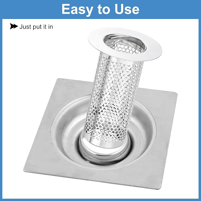 uxcell 4 Pack Shower Drain Strainer, 3.2" x 2.2" 304 Stainless Steel Floor Drain Strainer Deep Sink Hair Catcher for Kitchen Bathroom Balcony Floor Drain, Fit Hole Size from 1.3" to 2.2"
