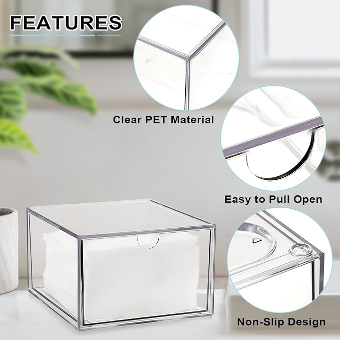 Sumnacon Disposable Face Towel Holder Clear Plastic Facial Towels Holder | Face Towels Case Organizer with Drawer Storage Compatible with Clean Skin Cluub Towel for Bathroom Vanity