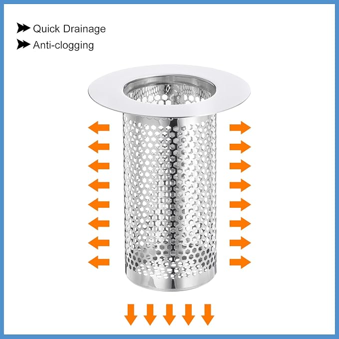 uxcell 2 Pack Shower Drain Strainer, 3.1" x 2" Stainless Steel Floor Drain Strainer Deep Sink Hair Catcher for Kitchen Bathroom Balcony Floor Drain, Fit Hole Size from 1.18" to 1.97"