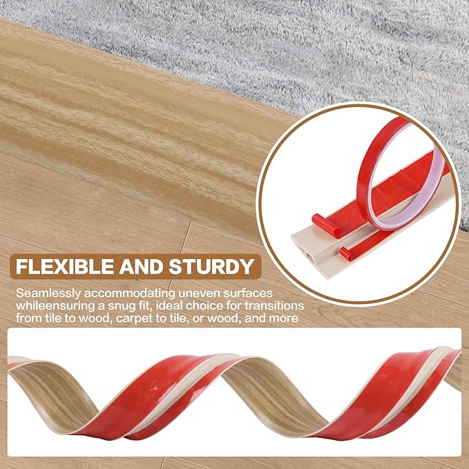 Floor Transition Strip Vinyl Door Threshold Ramp Self Adhesive Carpet Edging Strip Doorway Edge Trim, Overlap Edge Reducer for Laminate Carpet, Floor, Tile (Light Yellow Grain, 1/5" to 2/5", 3.3Ft)