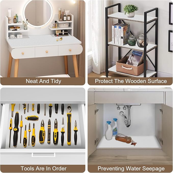 OcePor Non-Adhesive Drawer and Shelf Liner 17.5IN x 20FT，Non Slip Cabinet and Cupboard Liner, Kitchen Cabinet Liners for Shelves, Waterproof Drawer Shelf Liners for Cabinets/Bathroom Cupboard, White