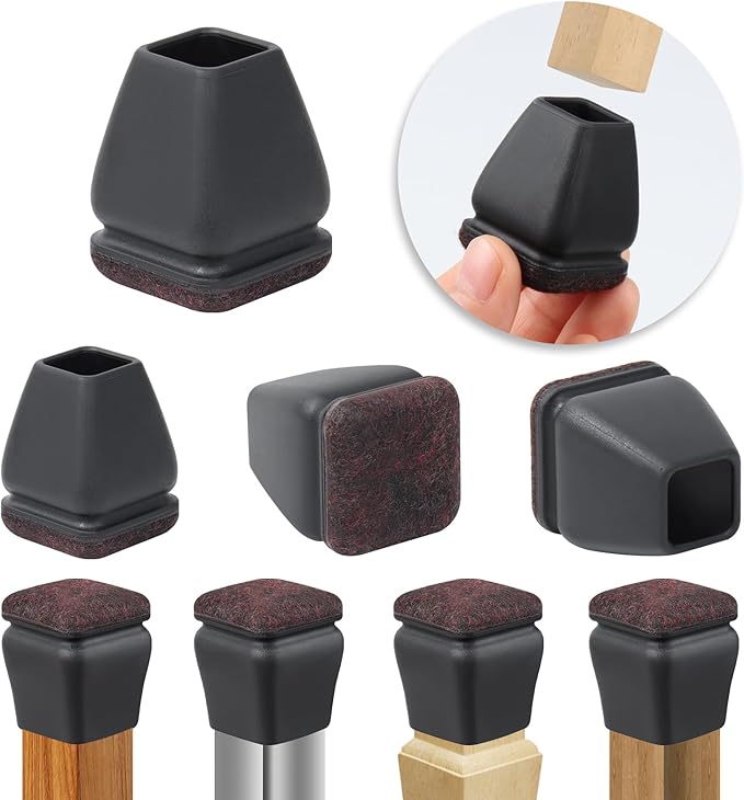 Ezprotekt 24 Pcs Small Square Silicone Chair Leg Floor Protectors for Wood Floors, Felt Furniture Pads Caps, Bar Stool Leg Floor Protectors Covers for Chair Desk Table (Fit 0.5"- 0.8", Black)