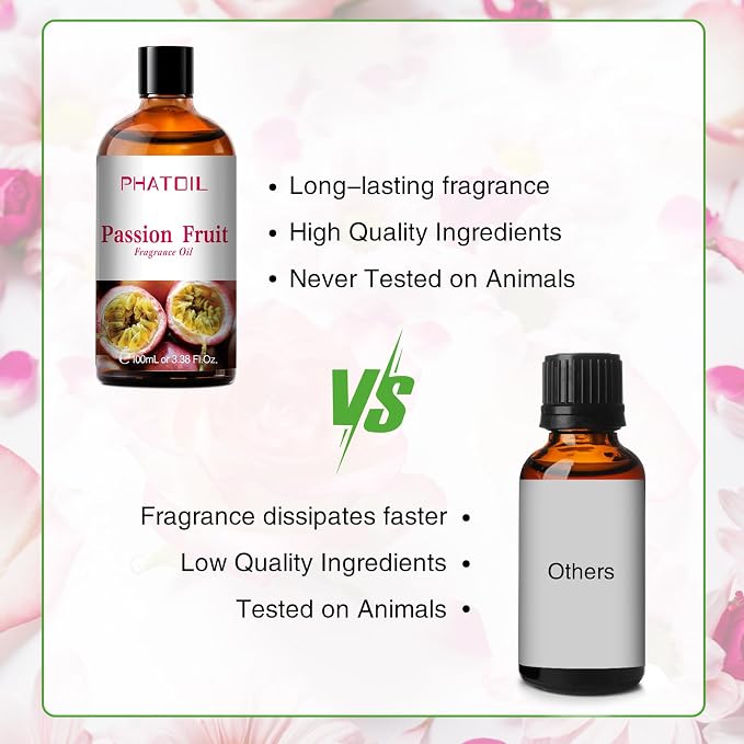 PHATOIL Passion Fruit Fragrance Oil for Diffuser Aromatherapy 3.38FL.OZ | Long Lasting Scented Oils For Humidifier, Air Freshener, DIY Soap Candle, Scent Project Making, Aroma Oil for Home Freshening