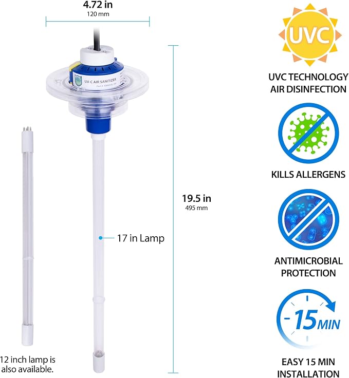 Bio Shield UV-C Light for AC System, Removes Mold Bacteria Germs, Complete | UV-C Light Cleans HVAC Ducts And Coils of Mold, Bacteria And Allergens, Easy DIY Install, 20W, 17" Philips Lamp (50-BUVAS-E)