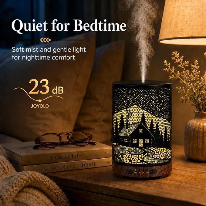 Essential Oil Diffuser, 120 ml Aromatherapy Diffuser with 7 Color Lights, Auto Shut-Off and 4 Timer Settings, Ultrasonic Cool Mist Diffuser for Home Room Office (Winter Cabin)