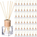 Roshtia 50 Set Reed Diffuser Bottles 50ml Glass Wooden Caps Rattan Sticks | Empty Refillable DIY Oils, Mini Square Jars Bulk, Ideal Home Office Aromatherapy Gifts, 1.7 Oz Fragrance Container
