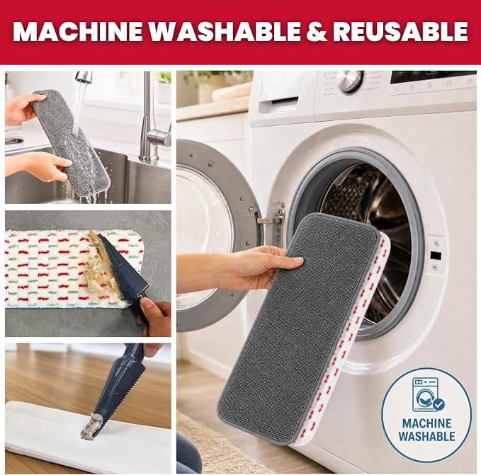 18” Professional Microfiber Mop for Floor Cleaning on Hardwood Floors | 4 Washable Mop Pads, Aluminum Alloy Flat Mop Head, Wet & Dry Use, 62" Long Handle, Pad Cleaning Scraper