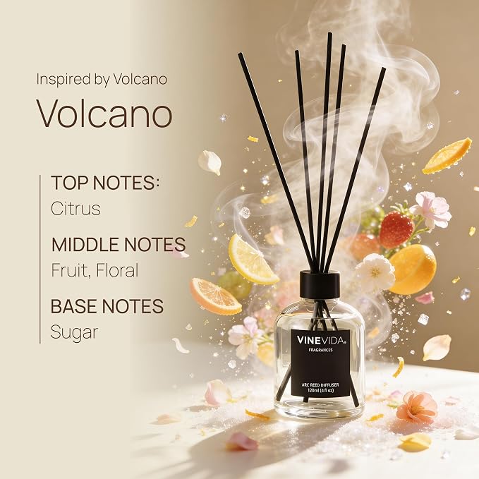 VINEVIDA Reed Diffuser Volcano | Diffuser Reed for Home & Bathroom | Long-Lasting Scent Sticks Set | Oil Stick Diffuser | Bathroom Scent