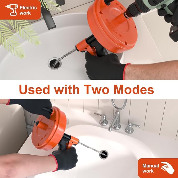 【2026 Newest】50 FT Drain Snake, Plumbing Snake Drain Auger Hair Clog Remover, Flexible Plumbing Snake Use Manually or Powered for Kitchen,Bathrom and Shower Sink Gloves for L-Type Sewer