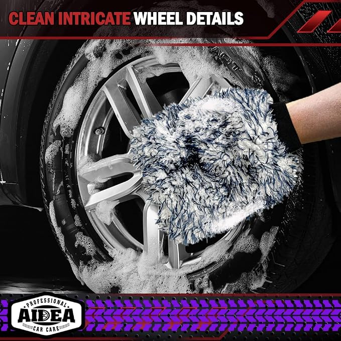 AIDEA Car Wash Mitt Microfiber, 2PK Wheel Cleaner Mitts, 7.12''X10.14'' | Scratch Free Lint-Free, Extra Plush Premium Microfiber Mitt Car Wash Brush, Regular Size