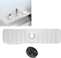 24x5.5 Inch Silicone Faucet Mat for Kitchen Sink - Kitchen Sink Splash Guard with FREE Rubber Drain Insert, Faucet Guard Draining Mat & Sink Water Splash Guard (Transparent)