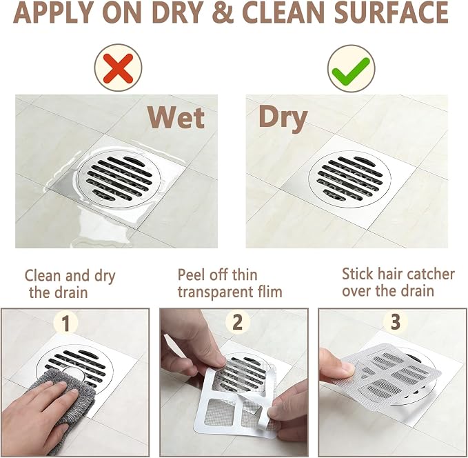 Shower Drain Hair Catcher 30 Pack for Disposable Drain Covers | 4 inch white mesh, bathroom sink strainer, bathtub water filter, waterproof adhesive backing, kitchen laundry plug hole