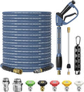 Pressure Washer Gun and Hose Kit, 4800PSI Flexible & Kink-Resistant - Steel Braided & Durable High Power Washer Hose 100 FT with 3/8" Swivel Quick Connector and M22 14mm Adapters & 5 Nozzles