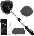 AstroAI 32" Ultra-Long Windshield Cleaner Tool & Car Interior Detailing Kit | Extendable Handle, 4 Reusable Microfiber Pads, Streak & Lint-free, Auto Glass Wiper Brush for Car & Home, Gray