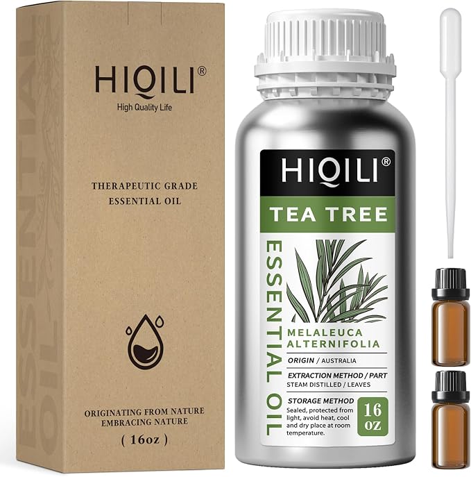 HIQILI Tea Tree Oil Large Capacity for DIY Candles, Soaps and Nail Care | Ideal for Home Stockpile, Foot Spa, Nail Salon, Beauty Salon, Hotel, DIY Studio - 500ml/16 fl oz