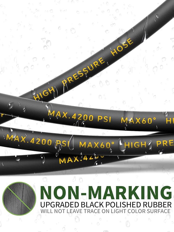4200PSI Pressure Washer Hose 75FT with 3/8" Swivel Quick Connect for Cold/Hot Water, Kink Resistant Steel Wire Braided,1/4" Wear Resistant Power Washer Hose with 2 M22 14mm Adapter Set