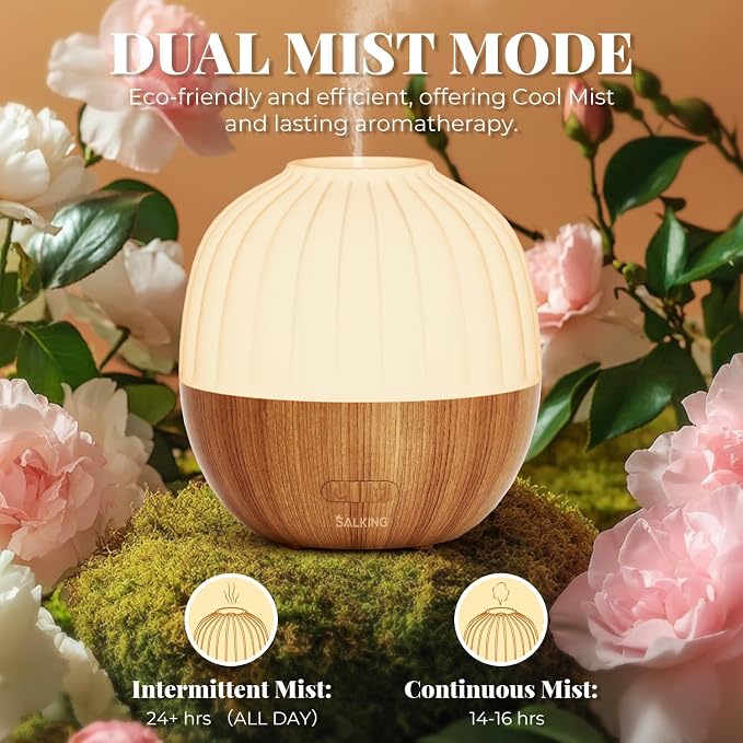 SALKING Essential Oil Diffuser for Home, 300ml Aromatherapy Diffuser Quiet | Ultrasonic Diffusers for Essential Oils, 8 Color LED Lights, Cool Mist Humidifier, Auto Shut-Off, Large Room, Bedroom, Office