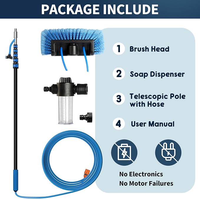 Soft Bristles Solar Panel Cleaning Brush, 12 FT Solar Panel Cleaner Kit, Including Water Fed Brush | Extendable Long Handle | Soap Dispenser for Car, RV, Boat, Windows, Deck Washing