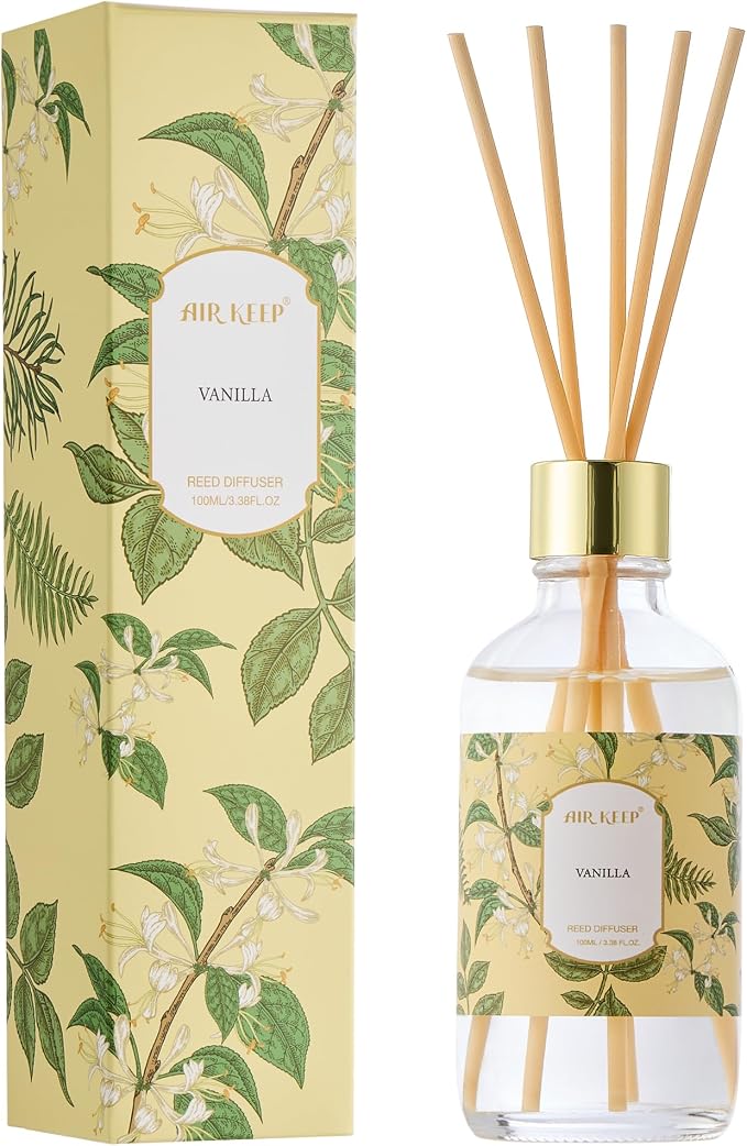 Reed Diffuser Oil Set with Reed Sticks,Vanilla Aromatherapy Oil Scent Diffuser for Home Office Bathroom Decoration Perfume and Gifts 3.38 oz/100ml