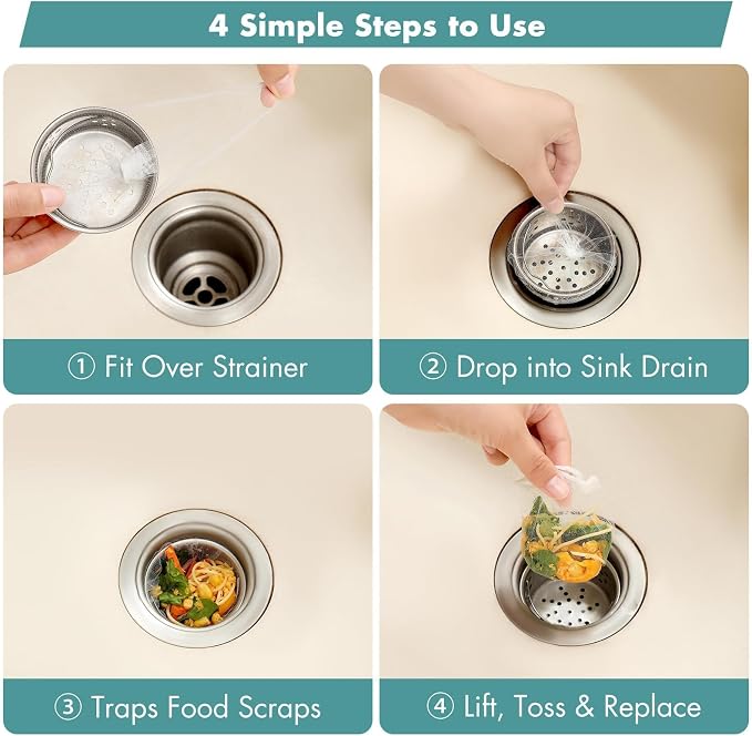 400 Pack Disposable Drain Covers for Sourdough, Kitchen Mesh Sink Strainer Bags, Anti-Clog Drain Catchers for Food Scraps, Coffee Grounds & Hair, Kitchen & Bathroom