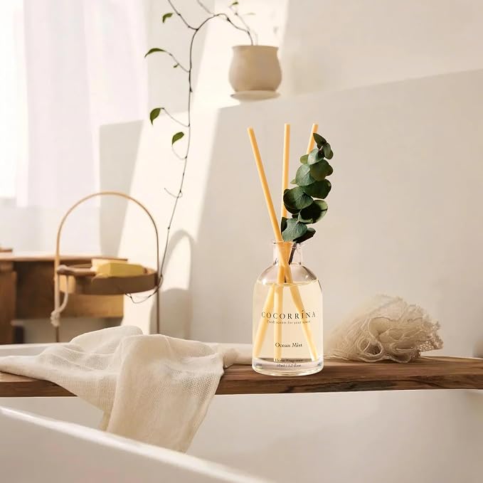 Reed Diffuser Set of 3 with Dried Eucalyptus for Home & Office | Eucalyptus & Moss/Clean Linen/Ocean Mist Scents,Aromatherapy Scented Oil Diffusers, 1.7 oz Each, Total 5.1 oz