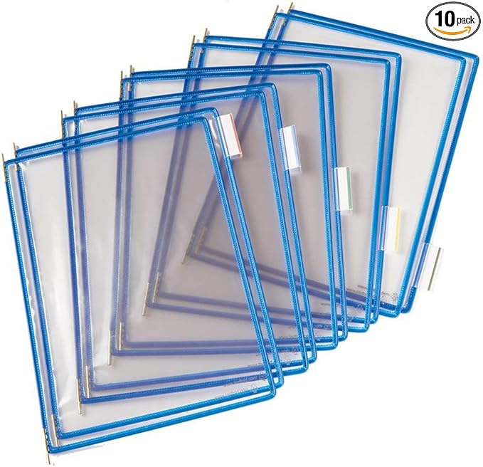 Tarifold Replacement Pivoting Pockets, Letter Size, Blue, 10 Pack | 10 non-glare wire-reinforced PVC pockets hold 20 letter-size sheets, snap-on index tabs included, top-loading