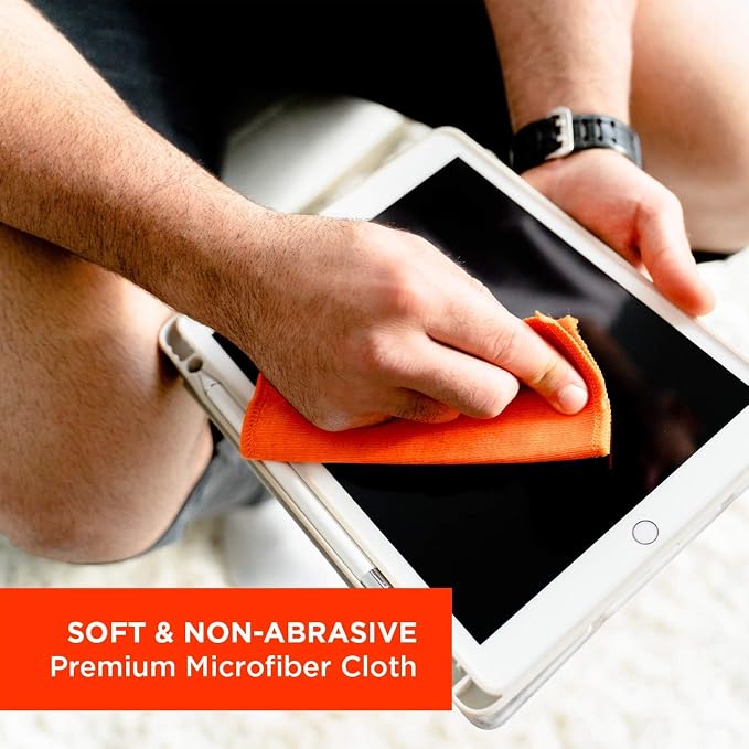 WHOOSH Screen Cleaner and Wipe Kit Duo, Set of 12, 3.7 fl oz + 0.3 fl oz | Large and Travel Size Bottles, Non Toxic and Odorless, For iPad, MacBook and Car Screens, 2 Microfiber Cloths