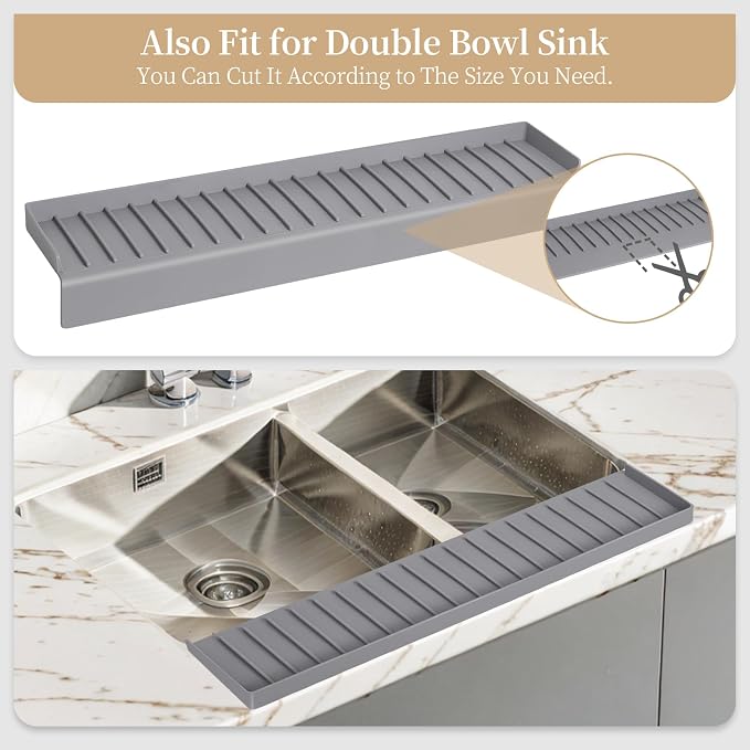 Sink Edge Protector with Suction Cup, 30" x 4", Silicone Sink Splash Guard for Kitchen & Bathroom, Protect Countertop from Scratches, Stains, for Stainless Steel Granite Quartz