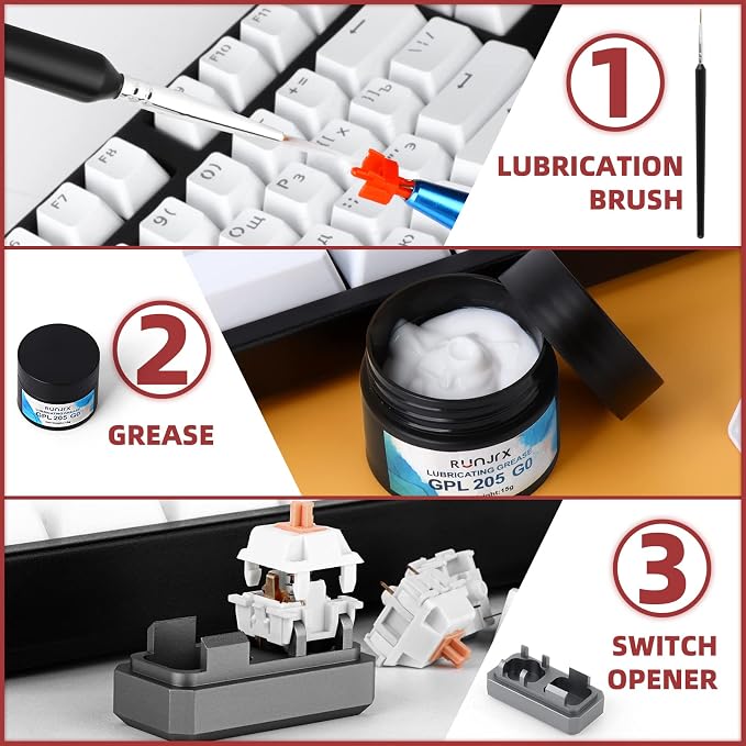 RUNJRX Switch Lube Kit GPL 205G0 0.53oz/15g, Switch Opener for MX Cherry Akko Panda Kailh Switch,Lube Brush for Keyboard Switches