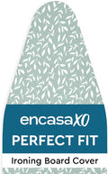 Encasa XO Ironing Board Cover and Pad 54"x15" - Thick 3mm Felt Padding, Drawstring Tightening & Lock, Easy Fit, Scorch & Stain Resistant, Fits Standard Large Ironing Board - Green Leaflet