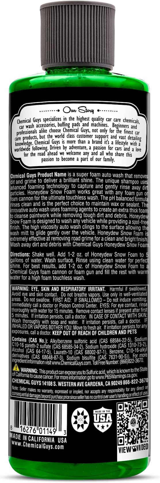 Chemical Guys, Honeydew Snow Foam Car Wash Soap for Foam Cannons, 16 oz | Works with foam cannons, foam guns or bucket washes, safe for cars, trucks, motorcycles, RVs, honeydew scent