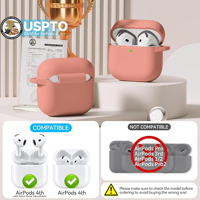 for AirPods 4 Case, TNSNK Silicone AirPod 4 Case Cover Compatible with Apple Airpods 4th Gen, Shockproof Protective Cases for Women Girly with Cleaner Kit and Keychain, Front LED Visible