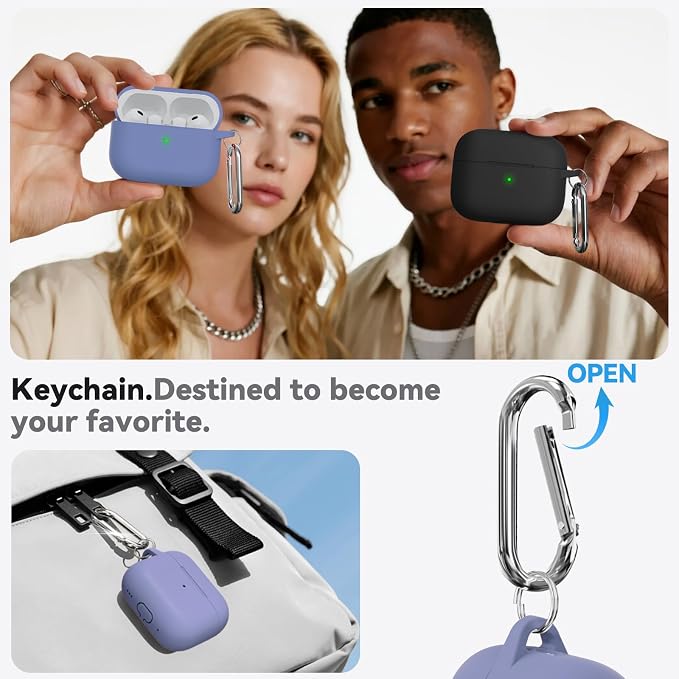 Ljusmicker for AirPods Pro 3 Case 2025 with Cleaner Kit,Lavender | Soft Silicone Protective Cover for Apple AirPod Pro 3rd Generation Case with Keychain for Women Men,Shockproof