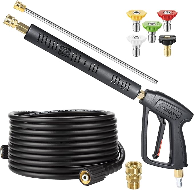 YAMATIC Pressure Washer Gun and 25 FT Hose with Extension Wand 3/8"&M22-14 | Kink Resistant Power Wash Hose Easy Pull Trigger Gun Replacement for Ryobi, Simpson, Craftsman For Gas Power Washer 4000 PSI