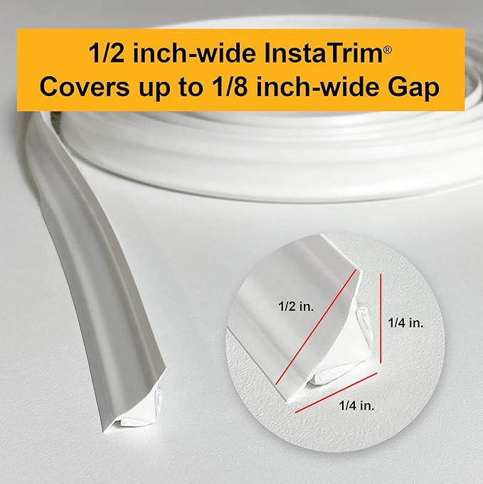 InstaTrim The Original Flexible Trim - 50ft Black 1/2" Wide Caulk Tape - Adhesive Trim with Many Uses Including Caulking for Bathtubs, Sinks, Counters, Tile, Floors - Made in USA