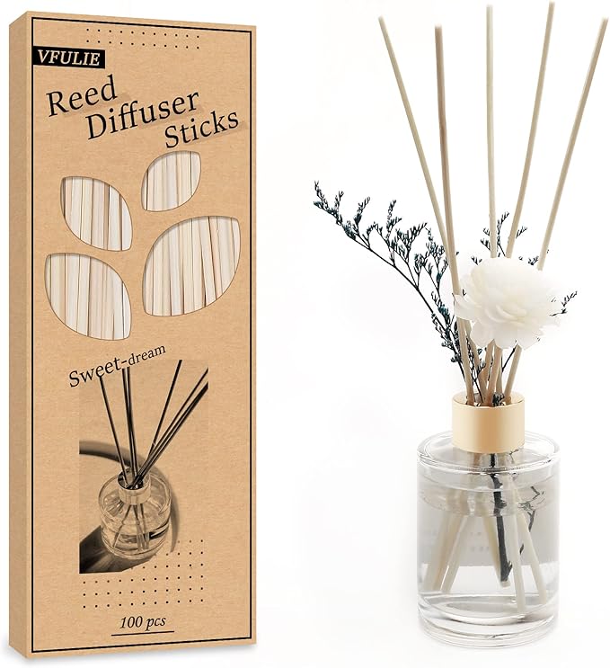 VFULIE 100PCS Reed Diffuser Sticks, 10 Inch Natural Rattan Wood Sticks Essential Oil Aroma Diffuser Sticks Refill Replacement for Aroma Fragrance
