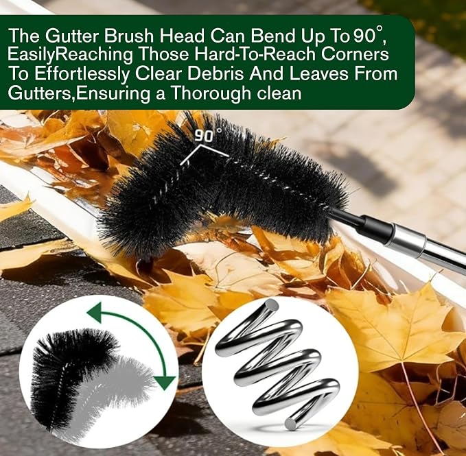 Premium 10.5 ft Gutter Cleaning Tools From The Ground Adjustable Gutter Cleaning with Pole No Ladder Needed Long Reach with Replaceable Brush Removal Leaves Trash From Roof Gutters