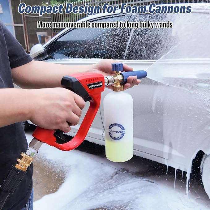 Pressure Washer Gun with 360 Swivel, Max 5000 PSI Power Washer Short Gun with 3/8" Male Plug and 1/4" Quick Connector Coupler, Car Wash Accessories