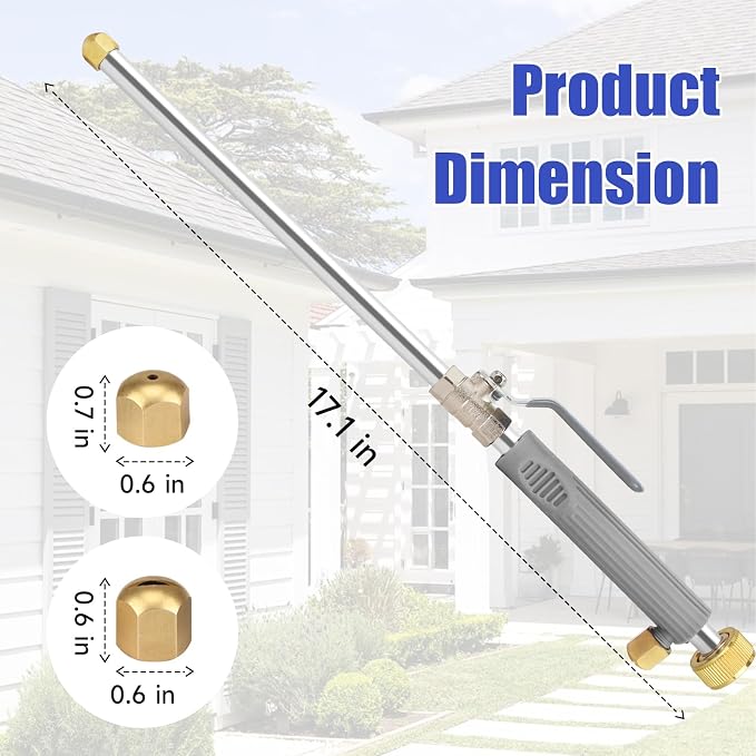 High Pressure Power Washer Wand, Hydro Jet Nozzle for Garden Hose | Watering Sprayer Cleaning Tool, Wand Lance for Gutter Patio Car Pet Window Glass, Grey