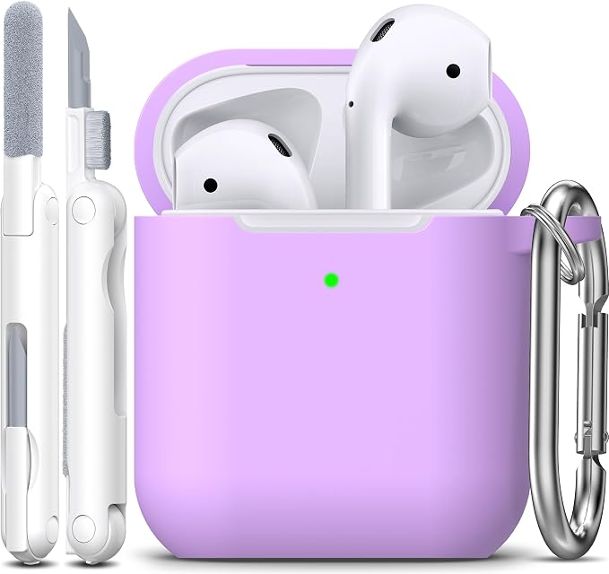 R-fun for AirPods 1/2 Case, Soft Silicone Protective Cover with Keychain and Cleaning Pen, Compatible with AirPods 2nd/1st Generation (2016/2019), Full Drop Protection Cover, Lavender