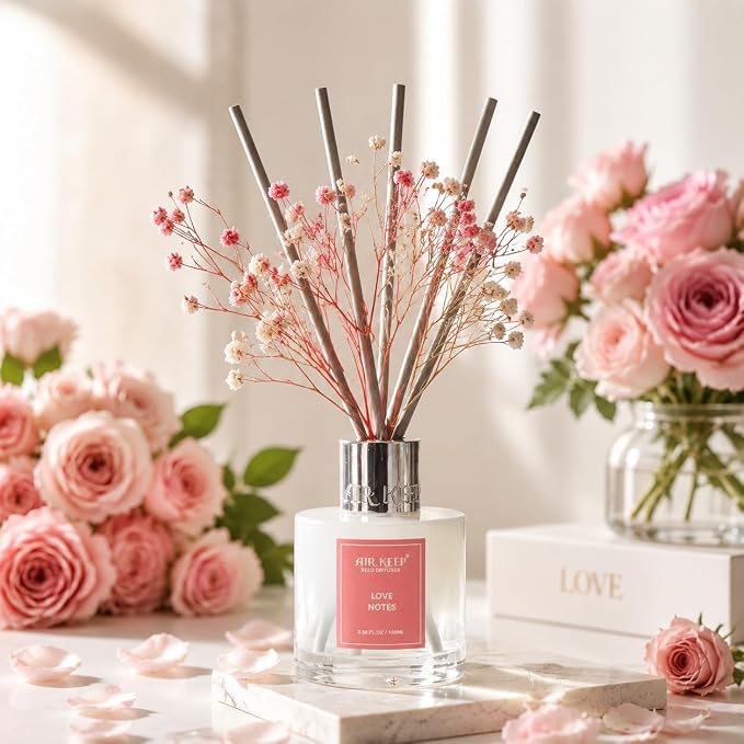 Reed Diffuser Set,3.38 fl oz (100 ml) - Love Notes Oil Diffusers with 8 Reed Sticks, Home Fragrance Reed Diffuser for Bathroom Shelf Decor