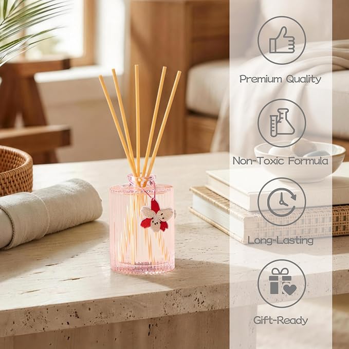 Reed Diffuser, Peony Blossom Scent Oil Diffuser, 6.09 fl oz | 8 Reeds, Long-Lasting Home Fragrance, Bathroom Bedroom Shelf Decor & Gifts