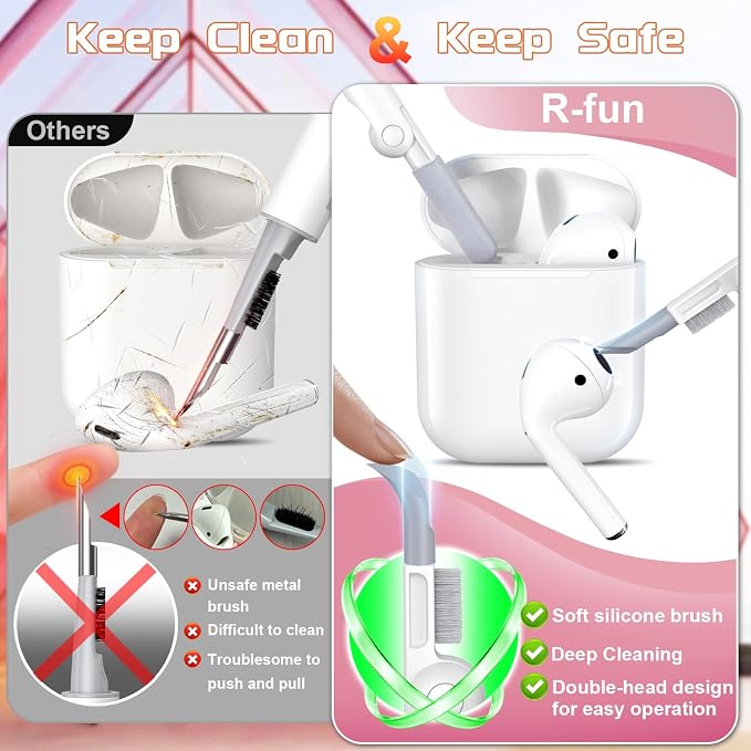 R-FUN for AirPods 2 Case Cover with Lock Magnetic Lid, White/Lavender | Compatible with Apple AirPods 2 and AirPods(2016), Case with Cleaner Kit & Keychain, Powerful Drop Protection