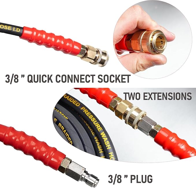 LIULO TOOL 100 FT Pressure Washer Hose with 3/8" Quick Connect, 4000 PSI Kink Resistant High Tensile Wire Power Washer Hose