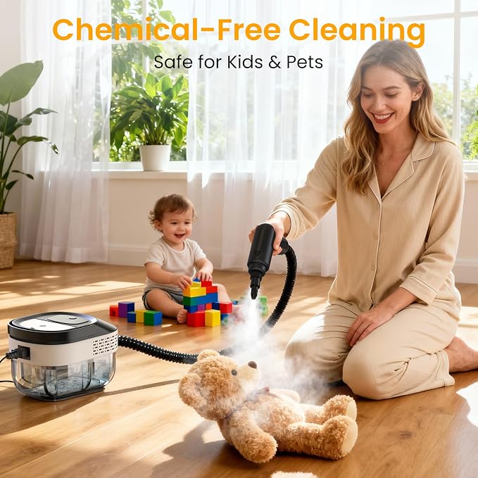 Granarbol Steam Cleaner, 2500W 1.6L Handheld Steamer for Home Car Cleaning | 10s Heat-up, 19pcs Accessories, 3 Levels, Chemical-free Cleaning for Kitchen, Floor, Bathroom, Car Interior, Black & White