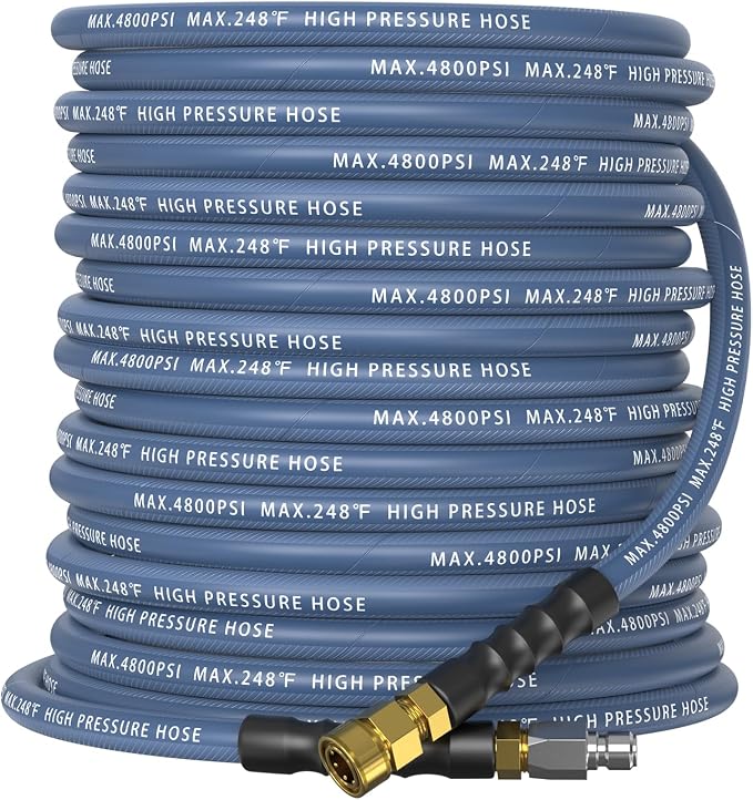 3/8" ID Pressure Washer Hose 100 ft, 4800 PSI Steel-Braided & Durable - Flexible & Kink-Resistant, Power Washer Hose with 3/8" Swivel Quick Connect, Hot/Cold Water Compatible -100 Foot, Navy