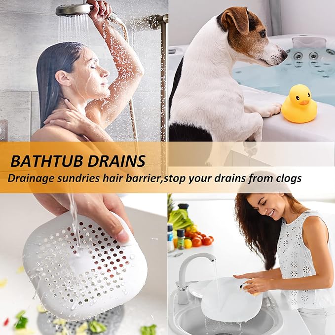 Bovinde Hair Drain Catcher,Square Cover for Shower 2 Pack (White) | Drainer Cover Silicone Hair Stopper with Suction Cups,Protector Accessories,Easy to Install Suit for Bathroom,Bathtub,Sink