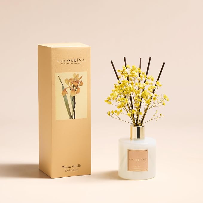 Reed Diffuser - Warm Vanilla Scented Diffuser with 8 Sticks Home Fragrance Reed Diffuser for Bathroom Shelf Decor