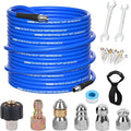 100FT Pressure Washer Sewer Jetter Kit, 5800 PSI Water Jet Drain Cleaner Hose with Corner Rotating Button Nose Nozzle, 1/4 Inch NPT, Kit Includes Sewer Jetting Nozzles and Spanner Handle Strap